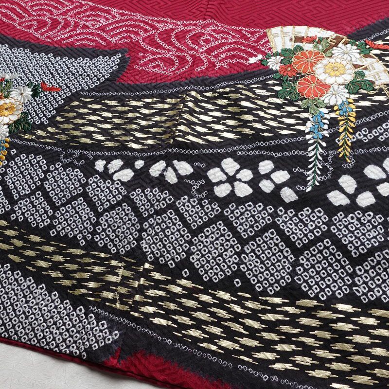 振袖 金駒刺繍 絞り 正絹 古典柄 袷仕立て 身丈168.5cm 裄丈68cm リサイクル着物 着物 刺繍 箔 成人式 二十歳 二十歳の集い フォーマル 赤紫 紫・藤色_画像14