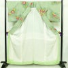 小紋 正絹 花柄 袷仕立て 身丈160.5cm 裄丈67.5cm リサイクル着物 着物 ぼかし 緑・うぐいす色_画像3