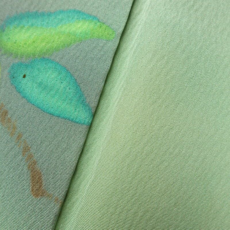 小紋 正絹 花柄 袷仕立て 身丈160.5cm 裄丈67.5cm リサイクル着物 着物 ぼかし 緑・うぐいす色_画像9