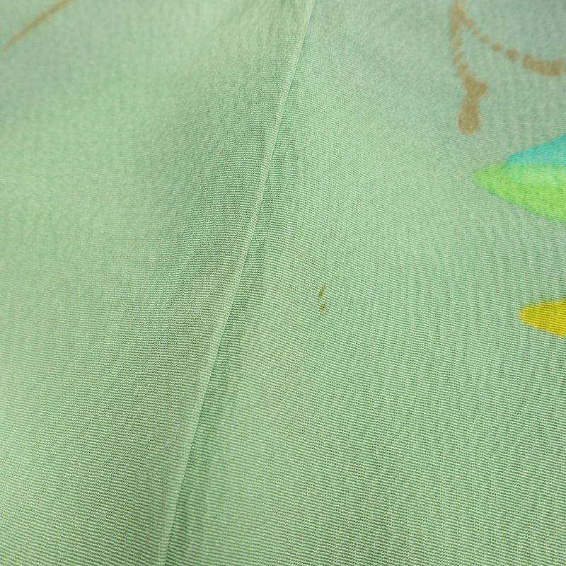 小紋 正絹 花柄 袷仕立て 身丈160.5cm 裄丈67.5cm リサイクル着物 着物 ぼかし 緑・うぐいす色_画像16