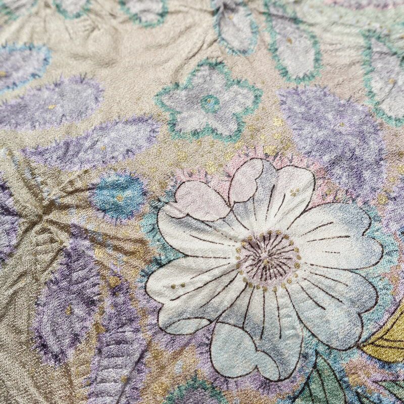 訪問着 良品 一つ紋付き 辻が花 正絹 花柄 袷仕立て 身丈162.5cm 裄丈64cm リサイクル着物 着物 金彩 ピンク_画像9