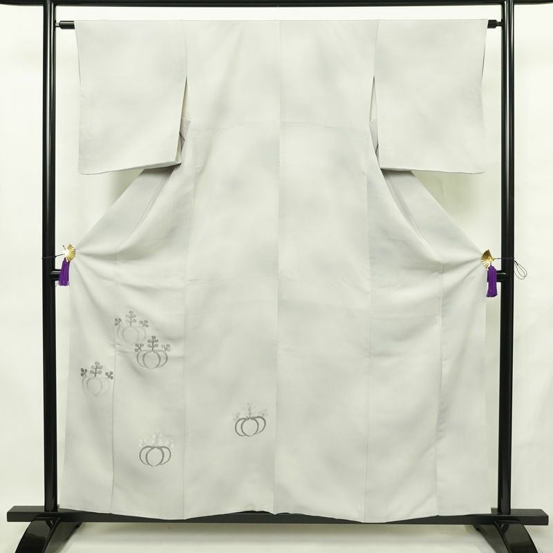 付け下げ 正絹 古典柄 袷仕立て 身丈158cm 裄丈62.5cm リサイクル着物 着物 刺繍 フォーマル グレー_画像1