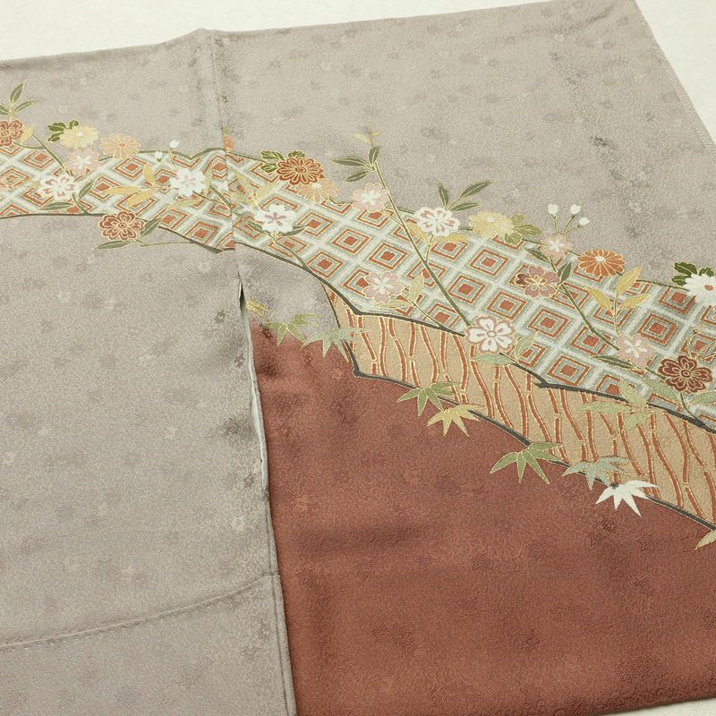 訪問着 一つ紋付き 正絹 古典柄 袷仕立て 身丈162cm 裄丈64cm リサイクル着物 着物 金彩 入学式 卒業式 七五三 お宮参り フォーマル 紫・藤色_画像16