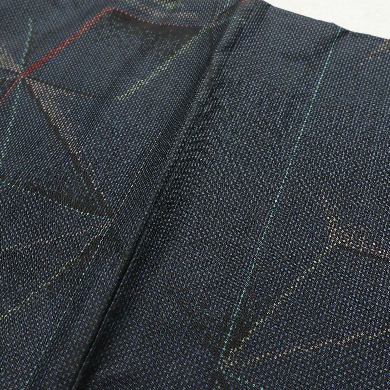 大島紬 証紙あり 正絹 麻の葉柄 袷仕立て 身丈152cm 裄丈62.5cm リサイクル着物 着物 青・紺_画像11