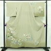 訪問着 良品 落款入り 縮緬 正絹 花柄 袷仕立て 身丈155cm 裄丈63.5cm リサイクル着物 着物 入学式 卒業式 七五三 パーティー お宮参り フォーマル 上品 緑・うぐいす色_画像1
