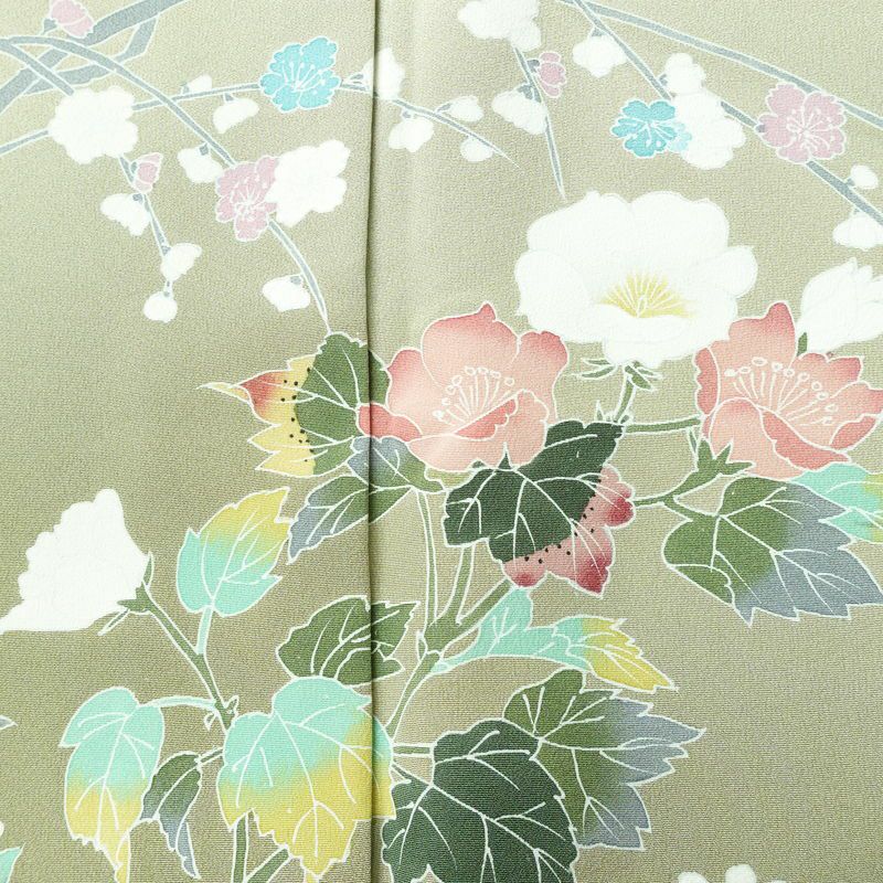 訪問着 良品 落款入り 縮緬 正絹 花柄 袷仕立て 身丈155cm 裄丈63.5cm リサイクル着物 着物 入学式 卒業式 七五三 パーティー お宮参り フォーマル 上品 緑・うぐいす色_画像7