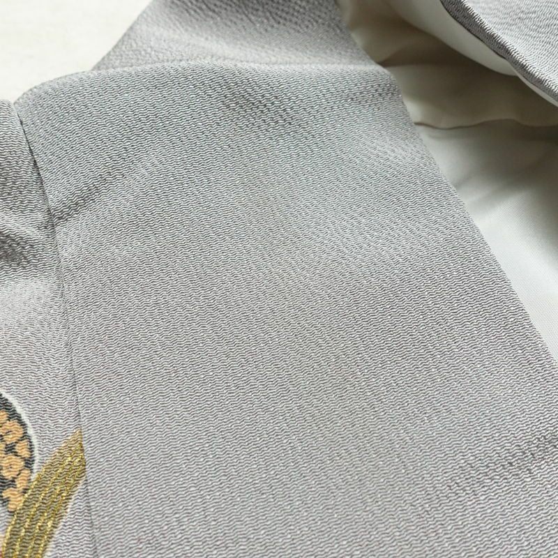 小紋 縮緬 正絹 古典柄 袷仕立て 身丈153.5cm 裄丈63cm リサイクル着物 着物 金彩 グレー_画像16