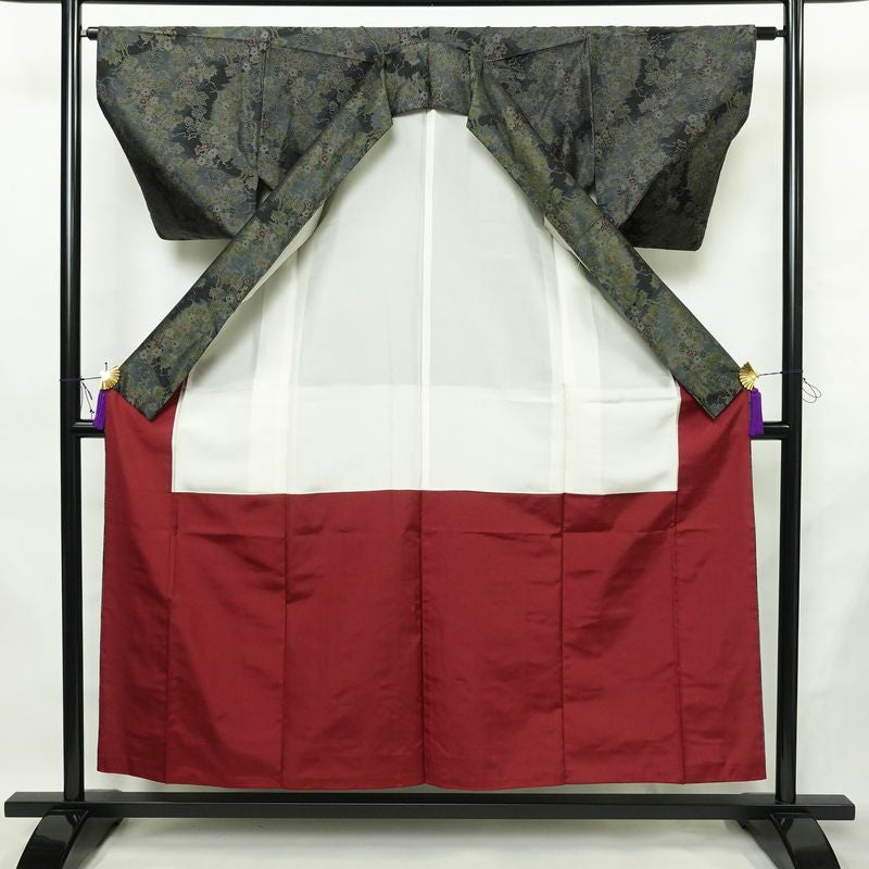 大島紬 証紙なし 正絹 木の葉・植物柄 袷仕立て 身丈154cm 裄丈63cm リサイクル着物 着物 青・紺_画像3