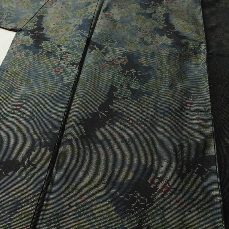 大島紬 証紙なし 正絹 木の葉・植物柄 袷仕立て 身丈154cm 裄丈63cm リサイクル着物 着物 青・紺_画像5