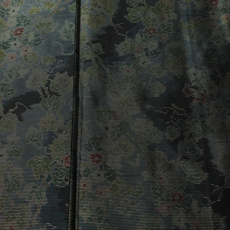 大島紬 証紙なし 正絹 木の葉・植物柄 袷仕立て 身丈154cm 裄丈63cm リサイクル着物 着物 青・紺_画像6