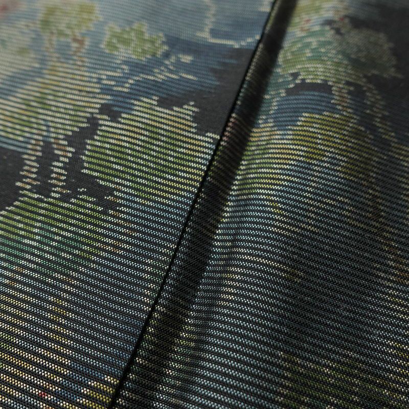 大島紬 証紙なし 正絹 木の葉・植物柄 袷仕立て 身丈154cm 裄丈63cm リサイクル着物 着物 青・紺_画像9