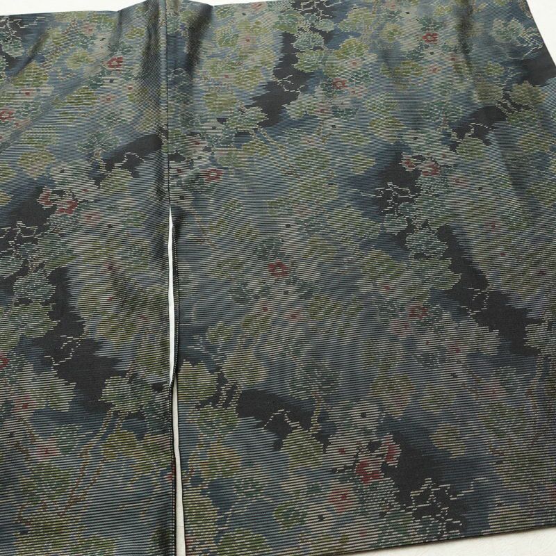 大島紬 証紙なし 正絹 木の葉・植物柄 袷仕立て 身丈154cm 裄丈63cm リサイクル着物 着物 青・紺_画像13