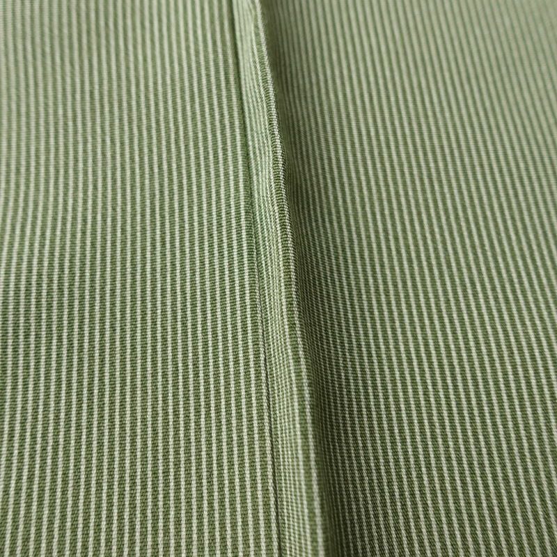 小紋 正絹 縞柄・線柄 袷仕立て 身丈160cm 裄丈67cm リサイクル着物 着物 モダン 緑・うぐいす色_画像11