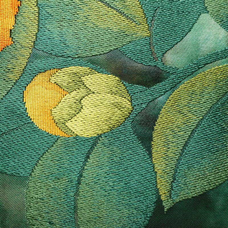 名古屋帯 太鼓柄 良品 正絹 花柄 名古屋仕立て なごや帯 リサイクル帯 帯 箔 金糸 緑・うぐいす色_画像4