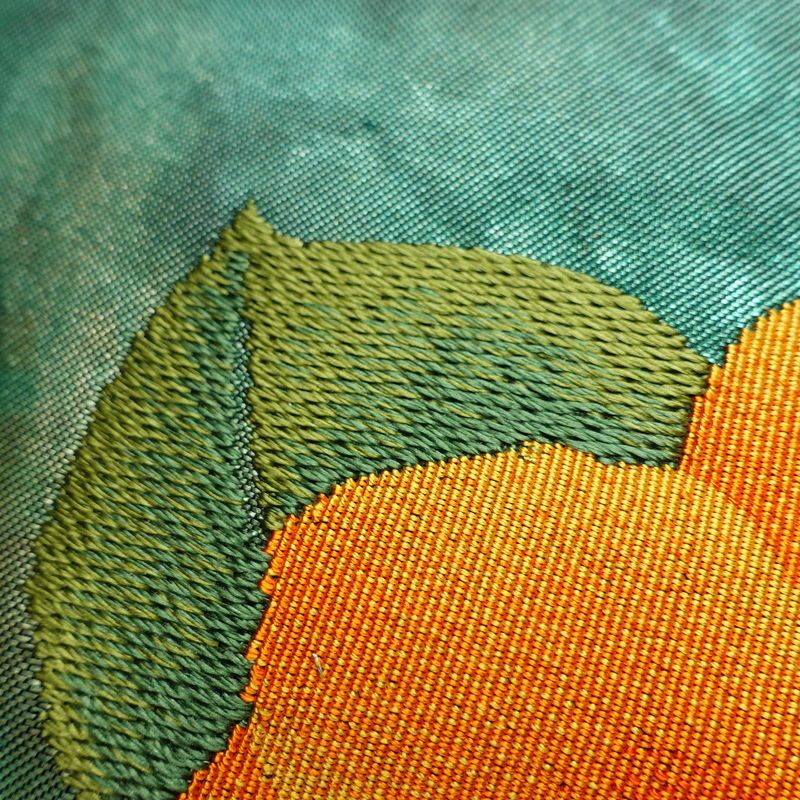 名古屋帯 太鼓柄 良品 正絹 花柄 名古屋仕立て なごや帯 リサイクル帯 帯 箔 金糸 緑・うぐいす色_画像7