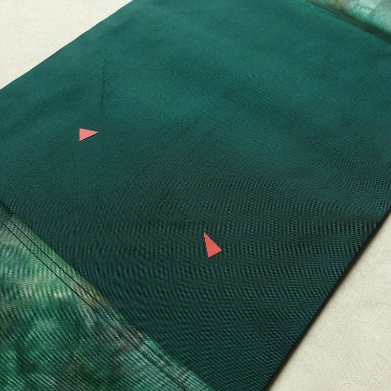 名古屋帯 太鼓柄 良品 正絹 花柄 名古屋仕立て なごや帯 リサイクル帯 帯 箔 金糸 緑・うぐいす色_画像10