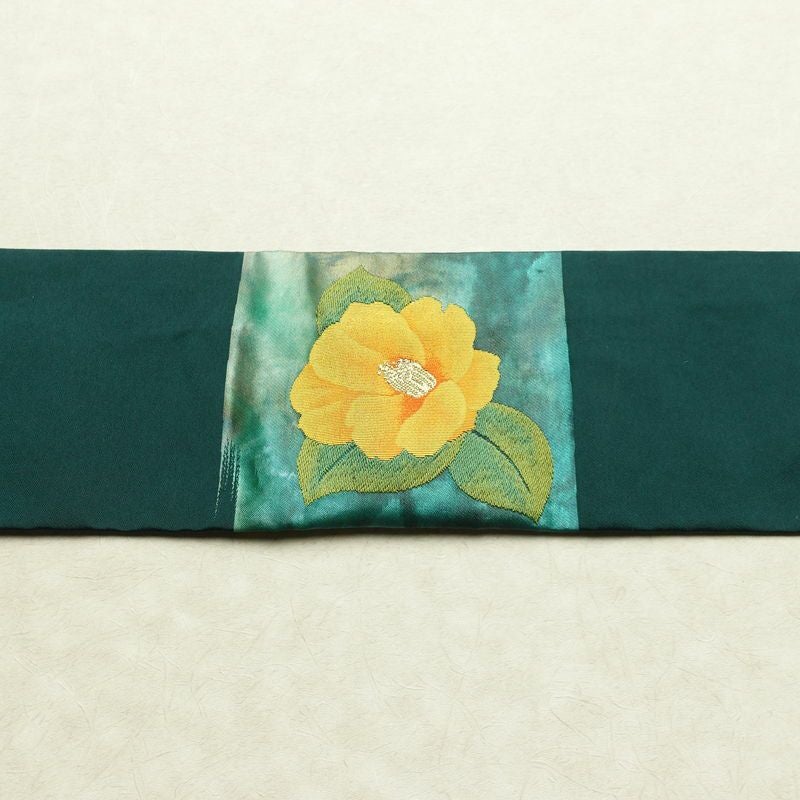 名古屋帯 太鼓柄 良品 正絹 花柄 名古屋仕立て なごや帯 リサイクル帯 帯 箔 金糸 緑・うぐいす色_画像14