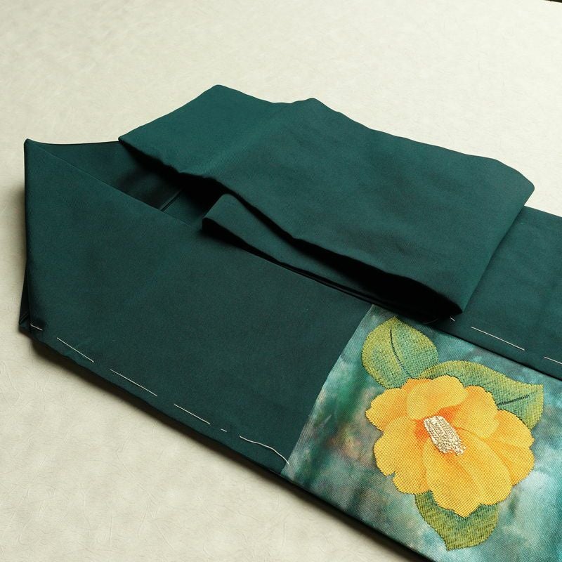 名古屋帯 太鼓柄 良品 正絹 花柄 名古屋仕立て なごや帯 リサイクル帯 帯 箔 金糸 緑・うぐいす色_画像21