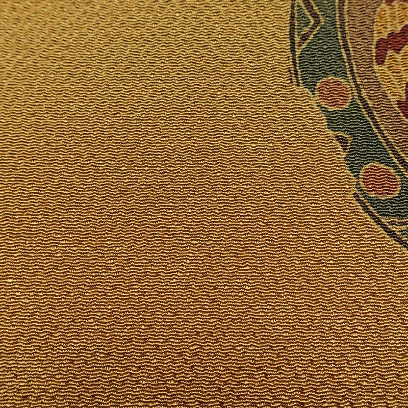 名古屋帯 太鼓柄 良品 縮緬 正絹 人物・動物柄 名古屋仕立て なごや帯 リサイクル帯 帯 黄・黄土色_画像7