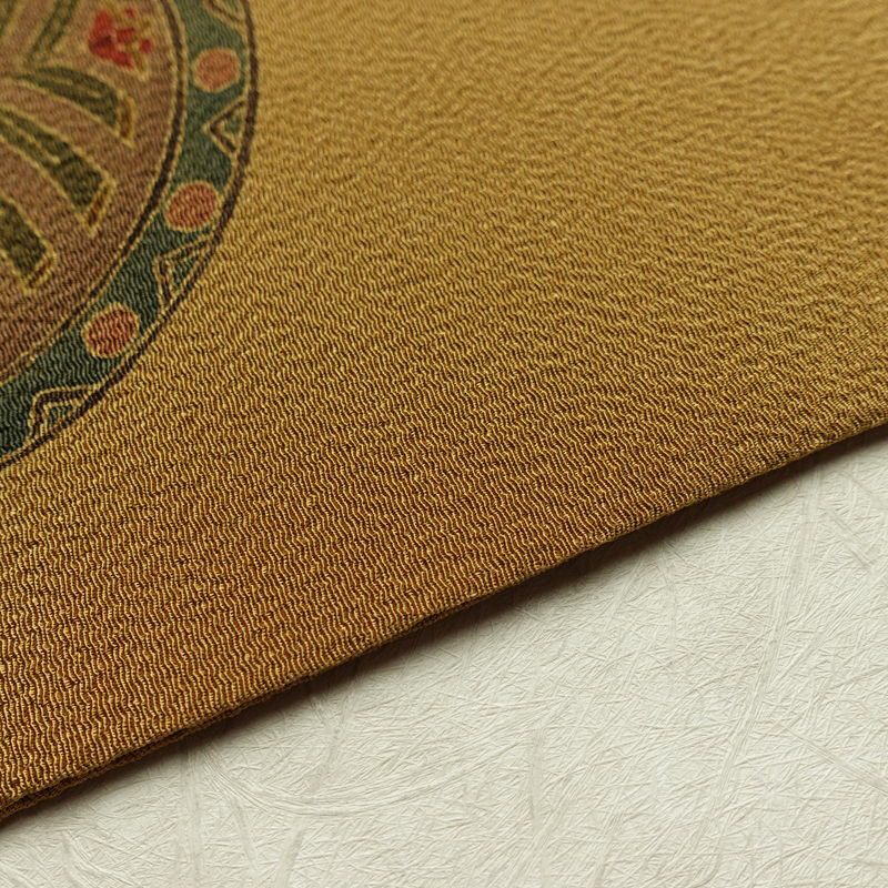 名古屋帯 太鼓柄 良品 縮緬 正絹 人物・動物柄 名古屋仕立て なごや帯 リサイクル帯 帯 黄・黄土色_画像13