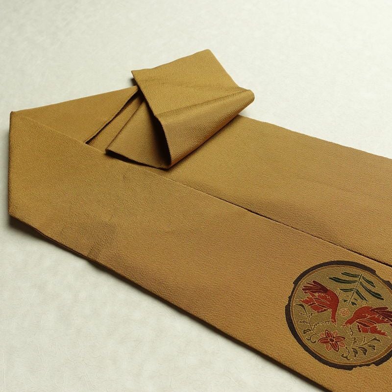 名古屋帯 太鼓柄 良品 縮緬 正絹 人物・動物柄 名古屋仕立て なごや帯 リサイクル帯 帯 黄・黄土色_画像21