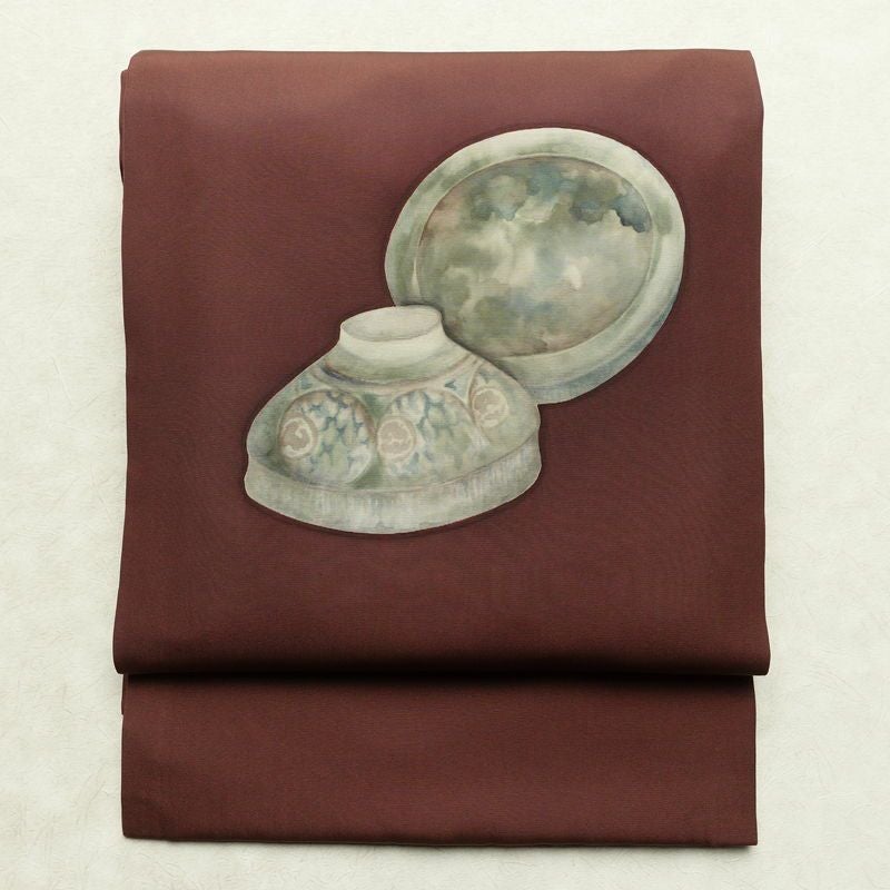 名古屋帯 太鼓柄 正絹 その他の柄 通し仕立て なごや帯 リサイクル帯 帯 シンプル 茶_画像1