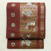 名古屋帯 六通柄 良品 正絹 古典柄 松葉仕立て なごや帯 リサイクル帯 帯 春夏秋冬 小豆・エンジ_画像1