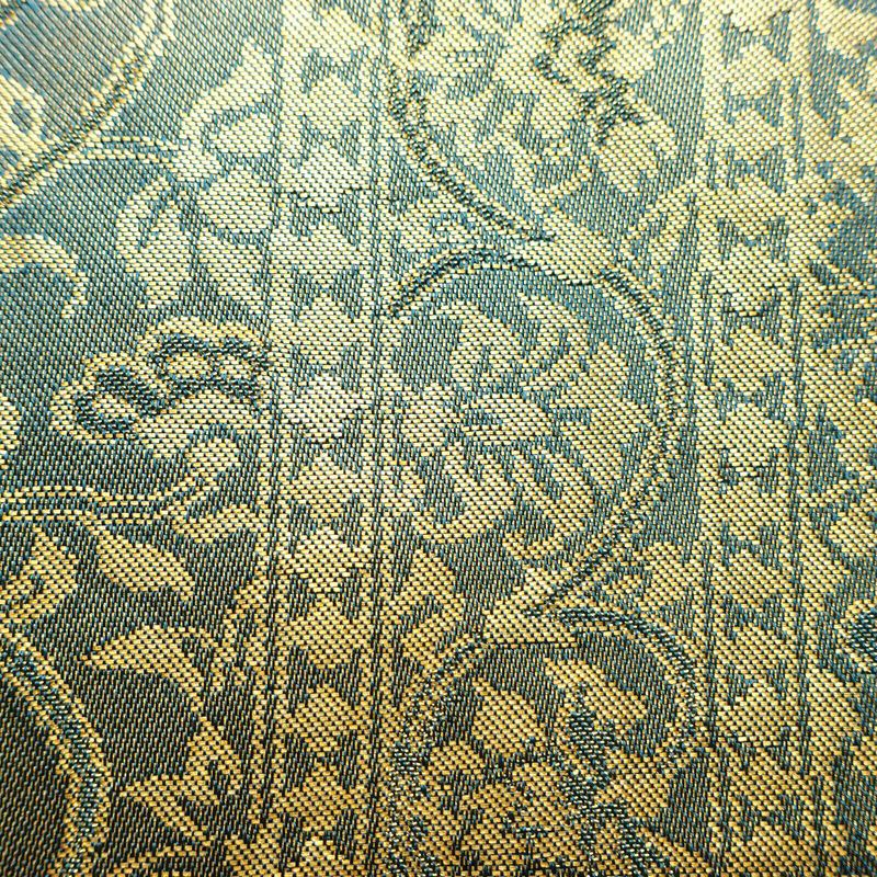 名古屋帯 六通柄 正絹 木の葉・植物柄 名古屋仕立て なごや帯 リサイクル帯 帯 箔 青・紺_画像4