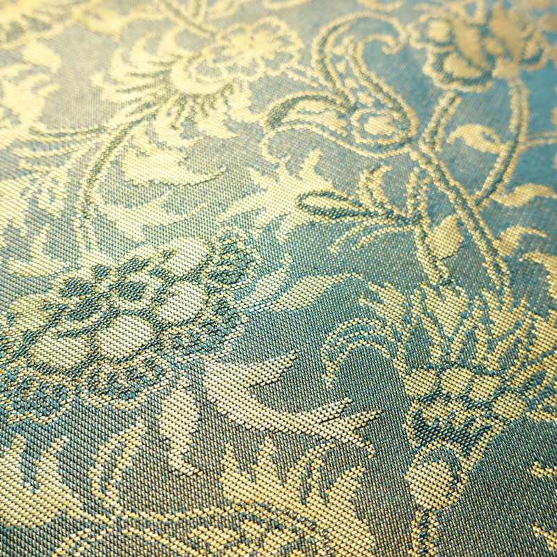 名古屋帯 六通柄 正絹 木の葉・植物柄 名古屋仕立て なごや帯 リサイクル帯 帯 箔 青・紺_画像5