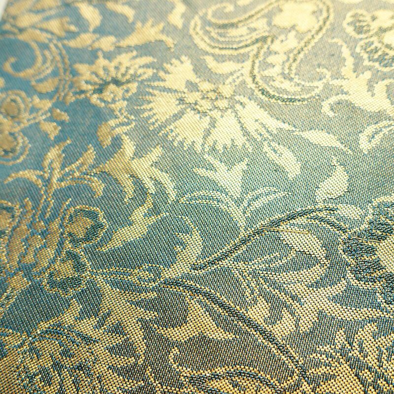 名古屋帯 六通柄 正絹 木の葉・植物柄 名古屋仕立て なごや帯 リサイクル帯 帯 箔 青・紺_画像6