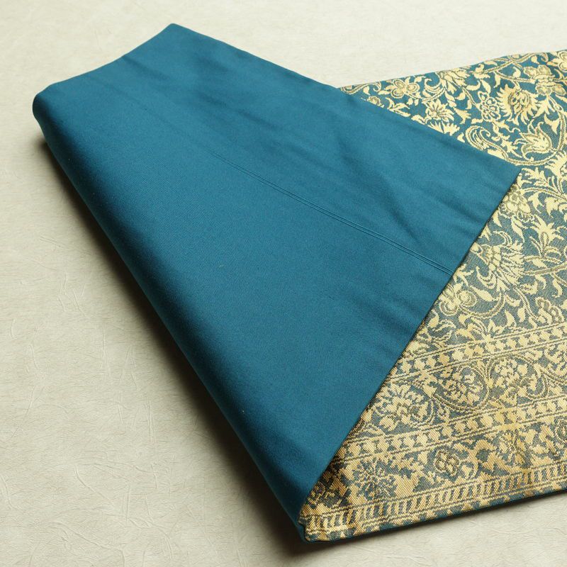 名古屋帯 六通柄 正絹 木の葉・植物柄 名古屋仕立て なごや帯 リサイクル帯 帯 箔 青・紺_画像9
