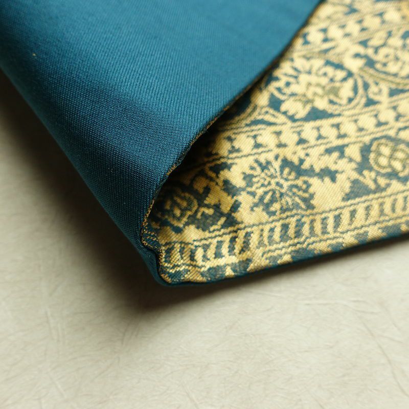 名古屋帯 六通柄 正絹 木の葉・植物柄 名古屋仕立て なごや帯 リサイクル帯 帯 箔 青・紺_画像10