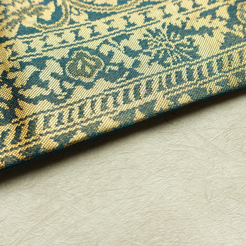 名古屋帯 六通柄 正絹 木の葉・植物柄 名古屋仕立て なごや帯 リサイクル帯 帯 箔 青・紺_画像12