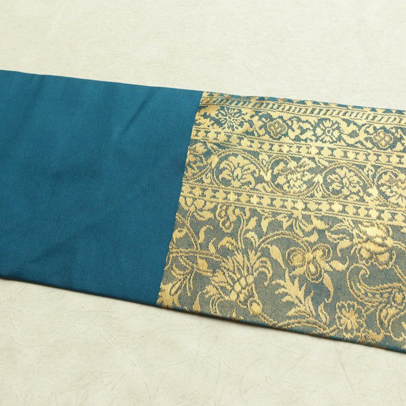 名古屋帯 六通柄 正絹 木の葉・植物柄 名古屋仕立て なごや帯 リサイクル帯 帯 箔 青・紺_画像15