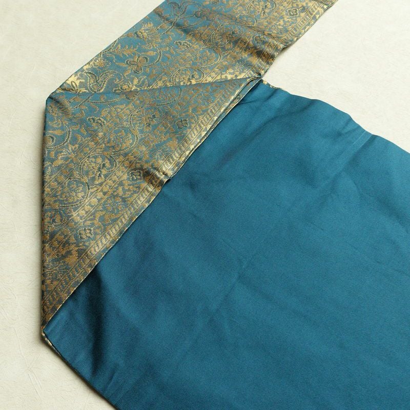 名古屋帯 六通柄 正絹 木の葉・植物柄 名古屋仕立て なごや帯 リサイクル帯 帯 箔 青・紺_画像19