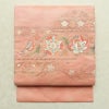 名古屋帯 太鼓柄 正絹 花柄 名古屋仕立て なごや帯 リサイクル帯 帯 刺繍 箔 ピンク_画像1