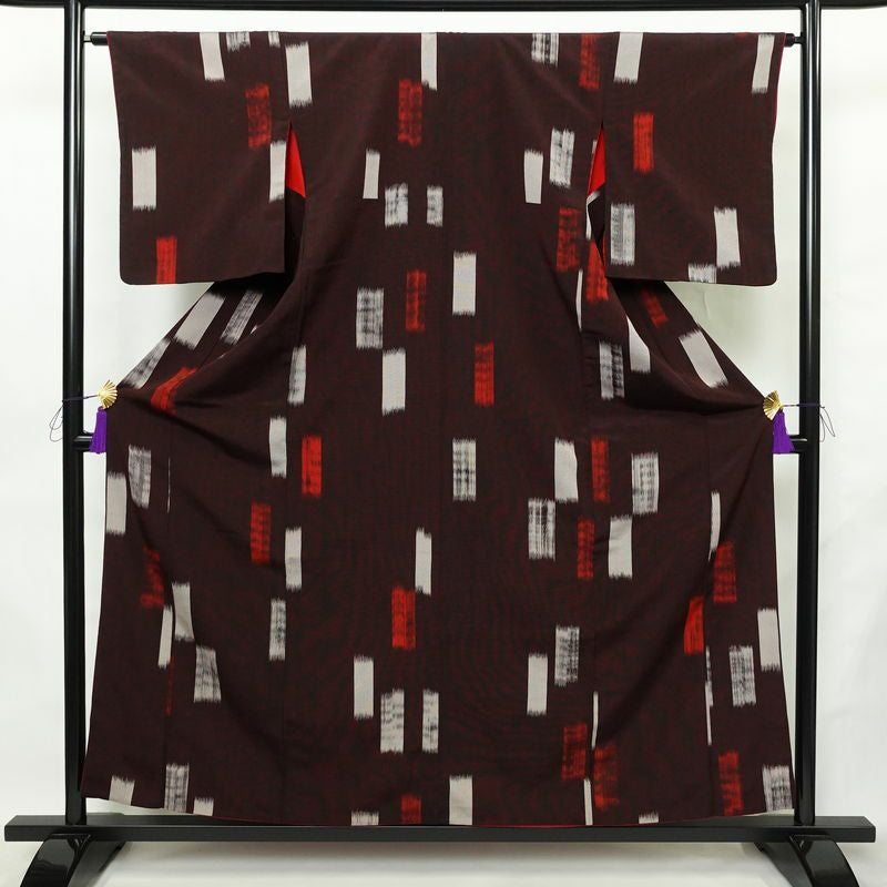 アンティーク着物 バチ衿仕立て 正絹 その他の柄 袷仕立て 身丈157cm 裄丈63.5cm リサイクル着物 着物 小豆・エンジ_画像1