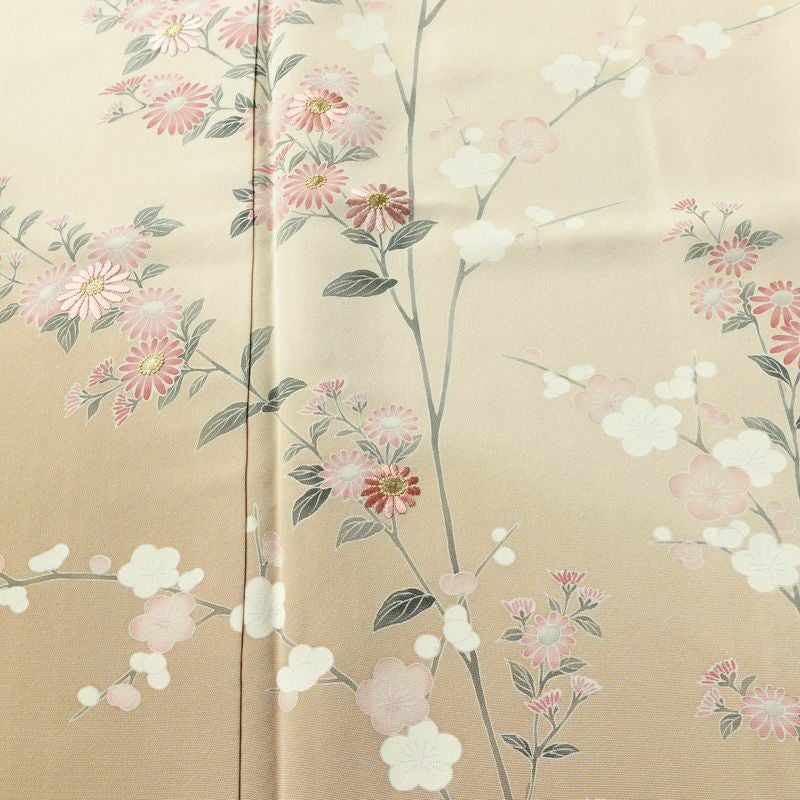 訪問着 正絹 木の葉・植物柄 袷仕立て 身丈155.5cm 裄丈64.5cm リサイクル着物 着物 刺繍 共八掛 入学式 卒業式 七五三 お宮参り フォーマル 上品 ピンクベージュ ベージュ_画像6