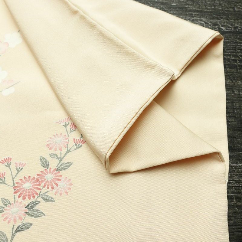 訪問着 正絹 木の葉・植物柄 袷仕立て 身丈155.5cm 裄丈64.5cm リサイクル着物 着物 刺繍 共八掛 入学式 卒業式 七五三 お宮参り フォーマル 上品 ピンクベージュ ベージュ_画像12