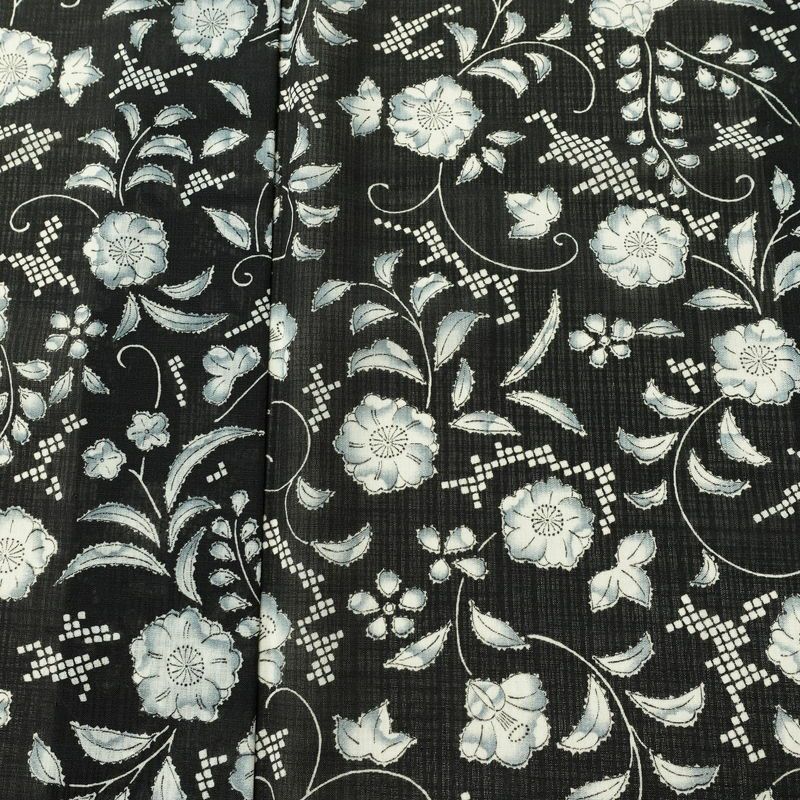 盛夏 小紋 美品 ポリエステル 花柄 単衣仕立て 身丈161.5cm 裄丈65cm リサイクル着物 着物 黒_画像6