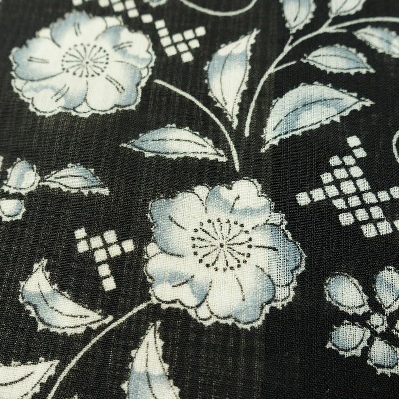 盛夏 小紋 美品 ポリエステル 花柄 単衣仕立て 身丈161.5cm 裄丈65cm リサイクル着物 着物 黒_画像8