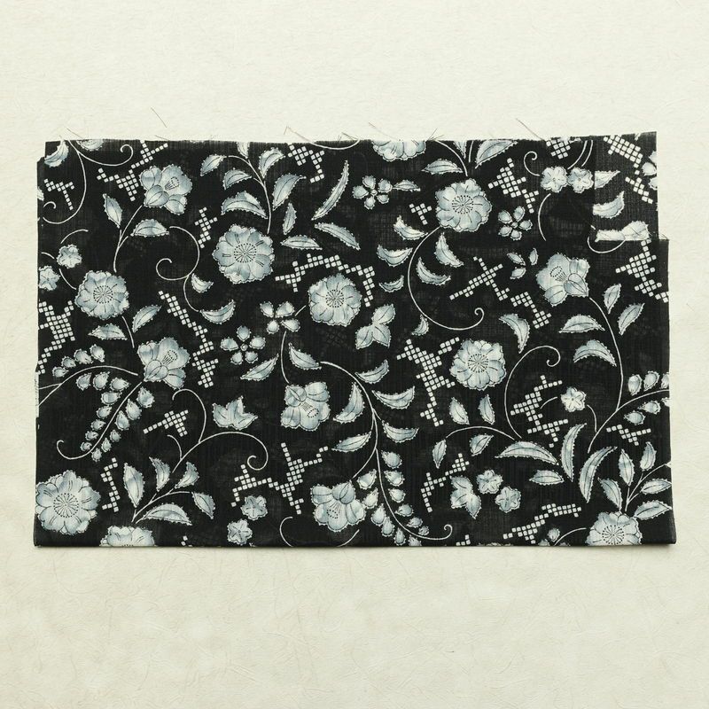 盛夏 小紋 美品 ポリエステル 花柄 単衣仕立て 身丈161.5cm 裄丈65cm リサイクル着物 着物 黒_画像21