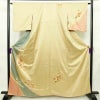 訪問着 美品 しつけ糸付き 綸子 正絹 木の葉・植物柄 袷仕立て 身丈162cm 裄丈63cm リサイクル着物 着物 刺繍 箔 金彩 入学式 卒業式 七五三 お宮参り フォーマル 菊 黄・黄土色_画像1