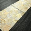 名古屋帯 六通柄 良品 正絹 花柄 名古屋仕立て なごや帯 リサイクル帯 帯 箔 菊 ベージュ_画像9