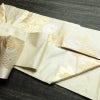 名古屋帯 六通柄 良品 正絹 花柄 名古屋仕立て なごや帯 リサイクル帯 帯 箔 菊 ベージュ_画像21