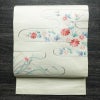 名古屋帯 太鼓柄 美品 正絹 花柄 名古屋仕立て なごや帯 リサイクル帯 帯 刺繍 菊 クリーム_画像1