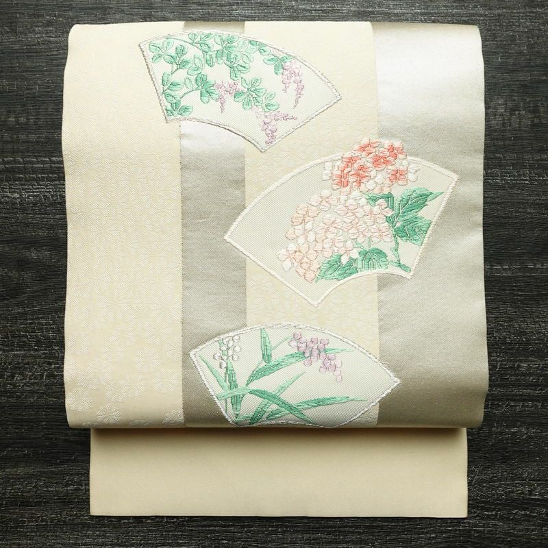 名古屋帯 太鼓柄 良品 正絹 古典柄 名古屋仕立て なごや帯 リサイクル帯 帯 箔 ベージュ_画像1