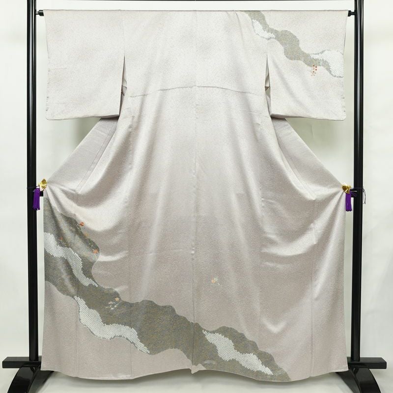 訪問着 良品 絞り 正絹 花柄 袷仕立て 身丈161cm 裄丈65cm リサイクル着物 一部しつけ糸付き 着物 刺繍 金彩 入学式 卒業式 七五三 お宮参り フォーマル 紫・藤色_画像1