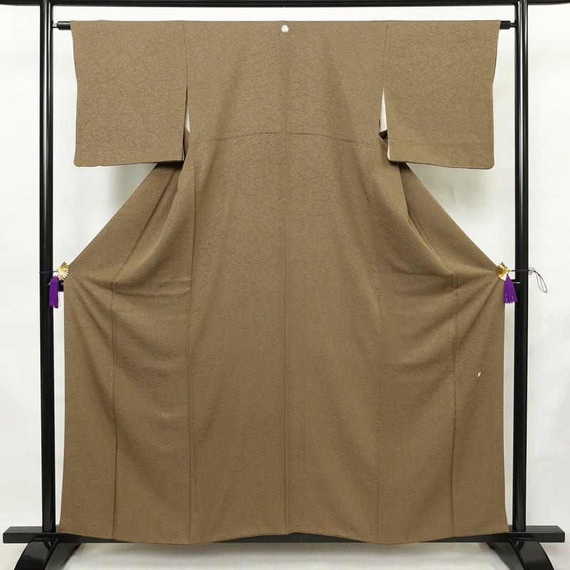 色無地 圓間 落款入り 一つ紋付き 正絹 その他の柄 袷仕立て 身丈157.5cm 裄丈62.5cm リサイクル着物 着物 お茶会 茶_画像1