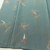 小紋 良品 しつけ糸付き 縮緬 正絹 木の葉・植物柄 袷仕立て 身丈162.5cm 裄丈65cm リサイクル着物 着物 金彩 緑・うぐいす色_画像4
